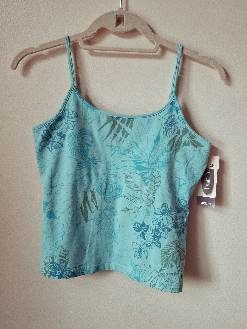St John's Bay Petite Turquoise Blue Tropical Print Cami Top Size M
